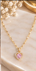 Collier coeur éclat rose